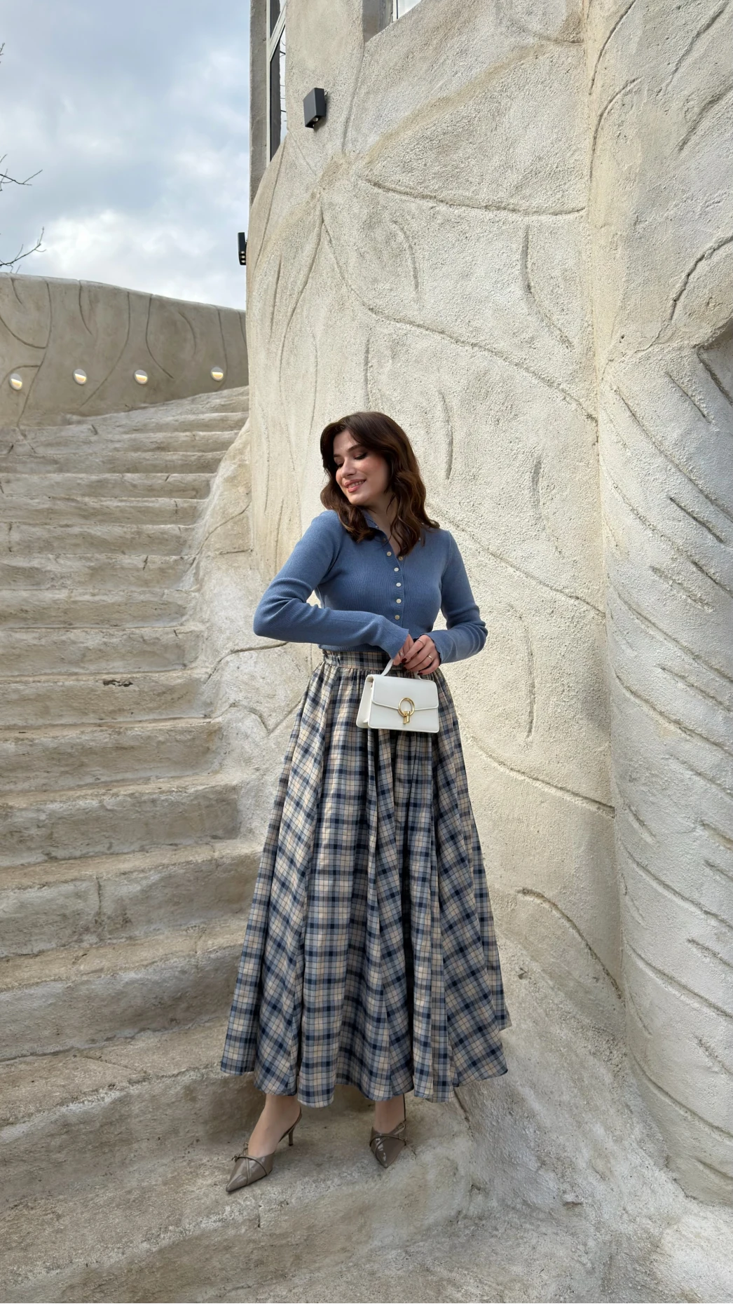 Ireila Ekose Desenli Kloş Etek - Taş - Kod: 263001