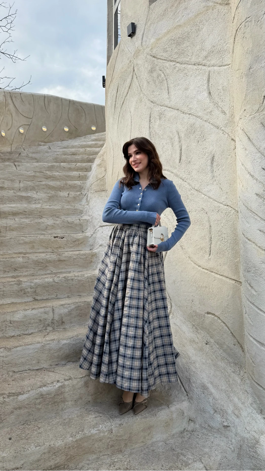 Ireila Ekose Desenli Kloş Etek - Taş - Kod: 263001