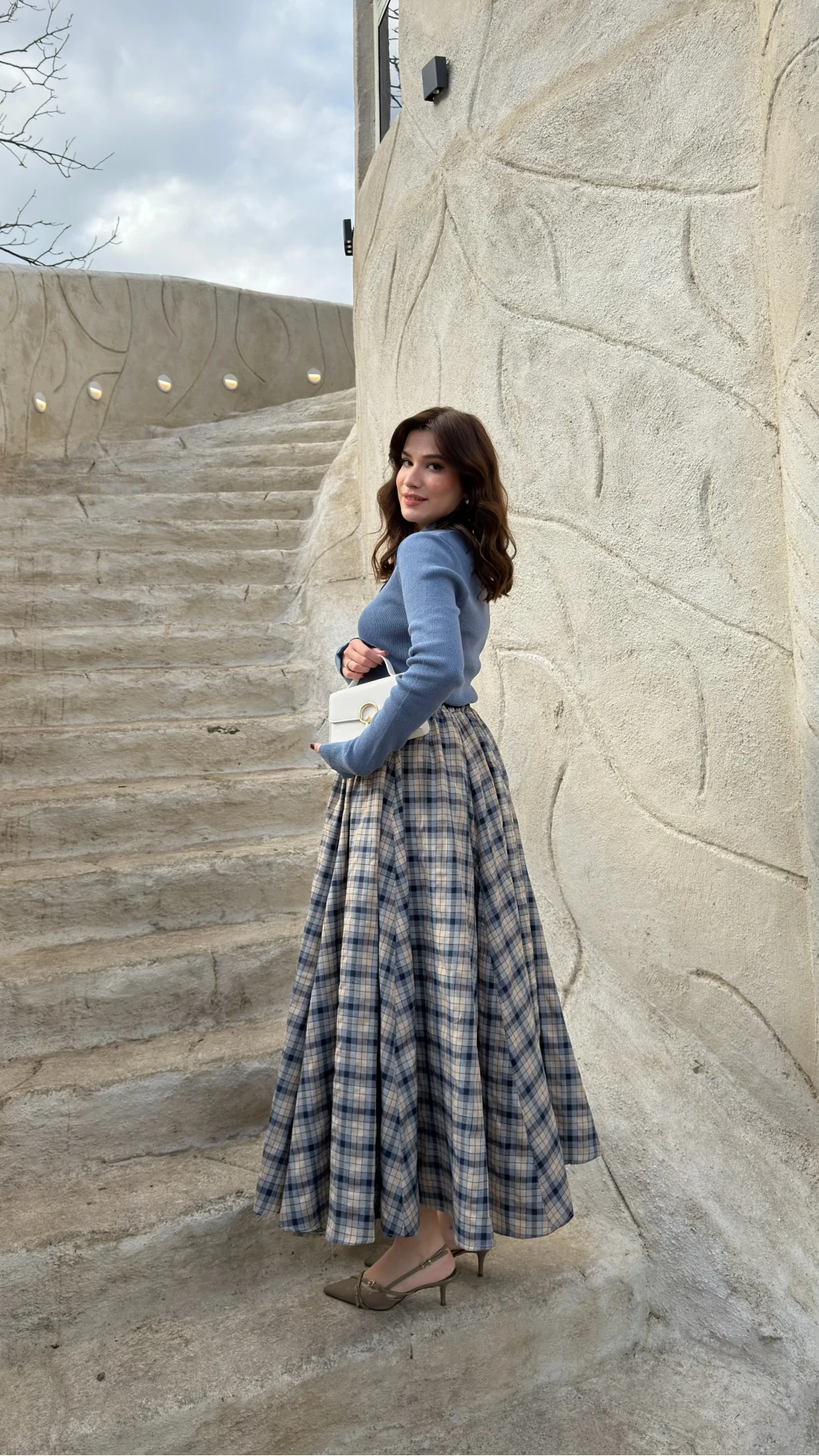 Ireila Ekose Desenli Kloş Etek - Taş - Kod: 263001