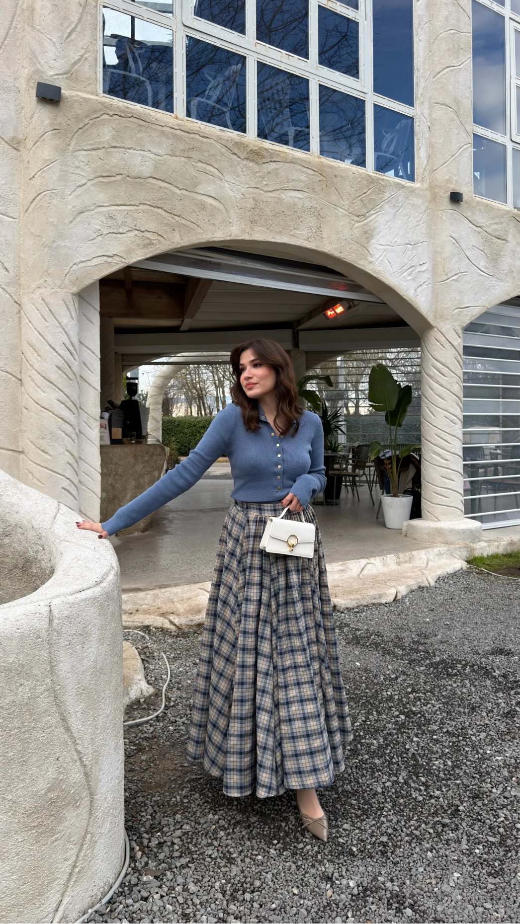 Ireila Ekose Desenli Kloş Etek - Taş - Kod: 263001