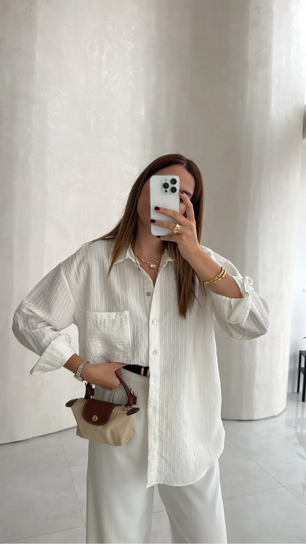 Isabella Çizgili Oversize Gömlek - Beyaz - Kod: 5000