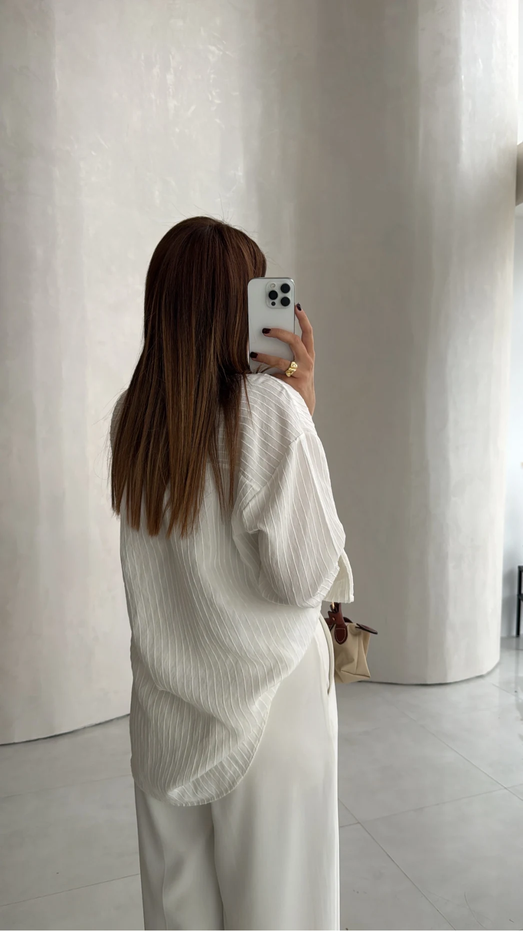 Isabella Çizgili Oversize Gömlek - Beyaz - Kod: 5000