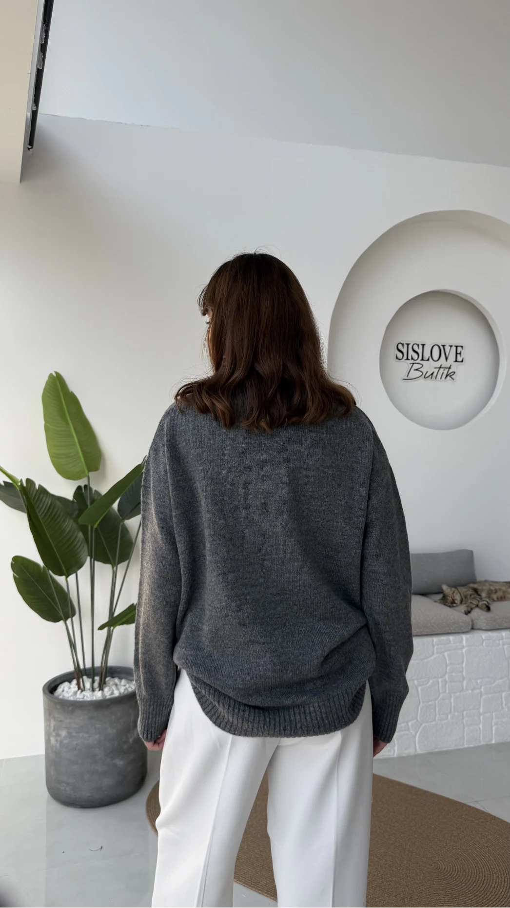 İsabella V Yaka Kazak - Antrasit