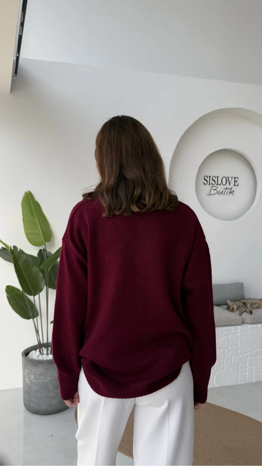 İsabella V Yaka Kazak - Bordo