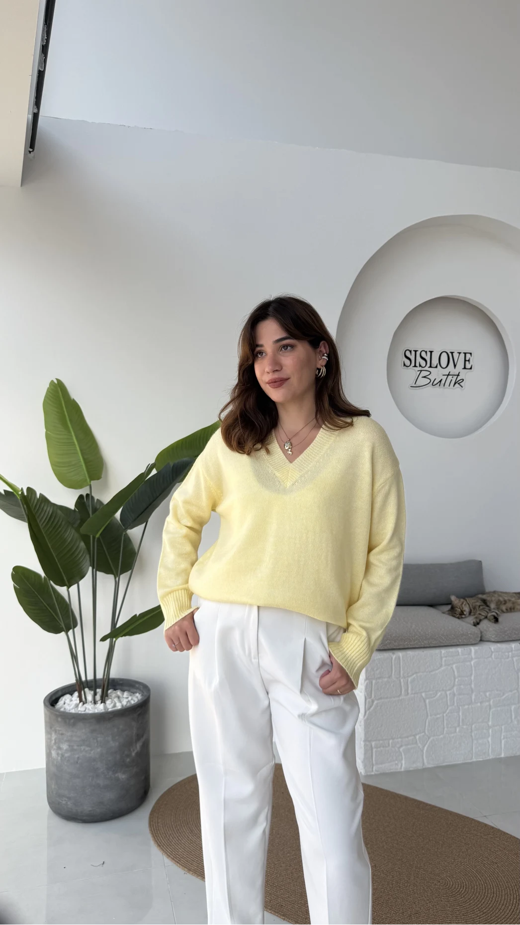 İsabella V Yaka Kazak - Sarı