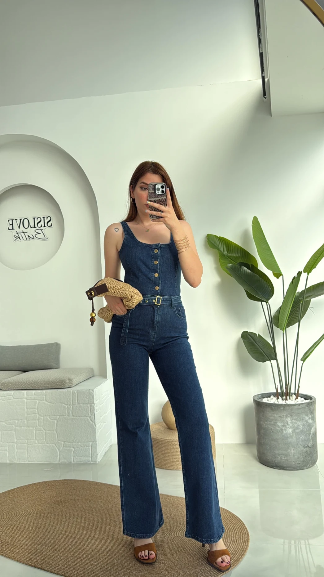 İspanyol Kemerli Denim Tulum