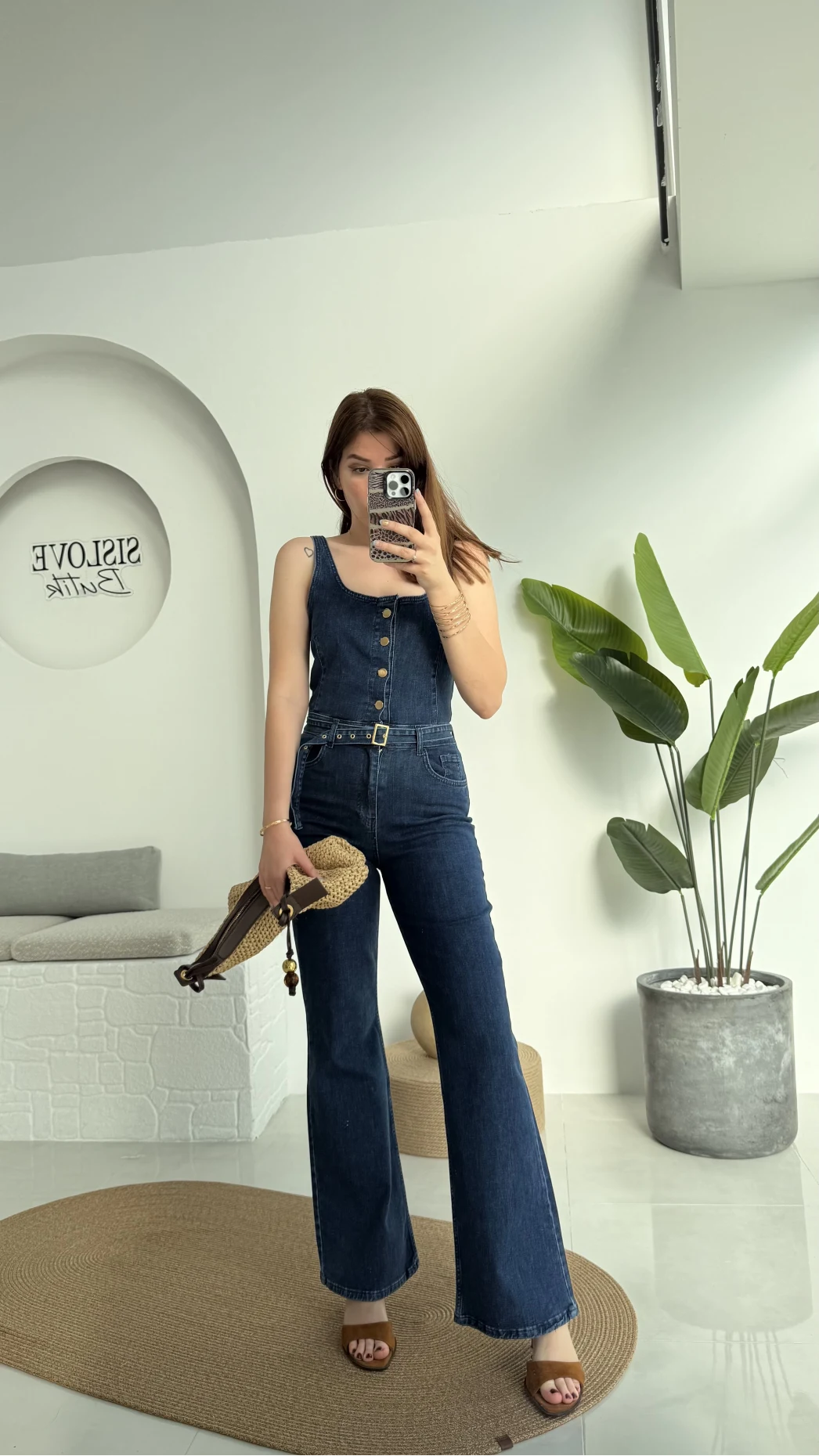 İspanyol Kemerli Denim Tulum