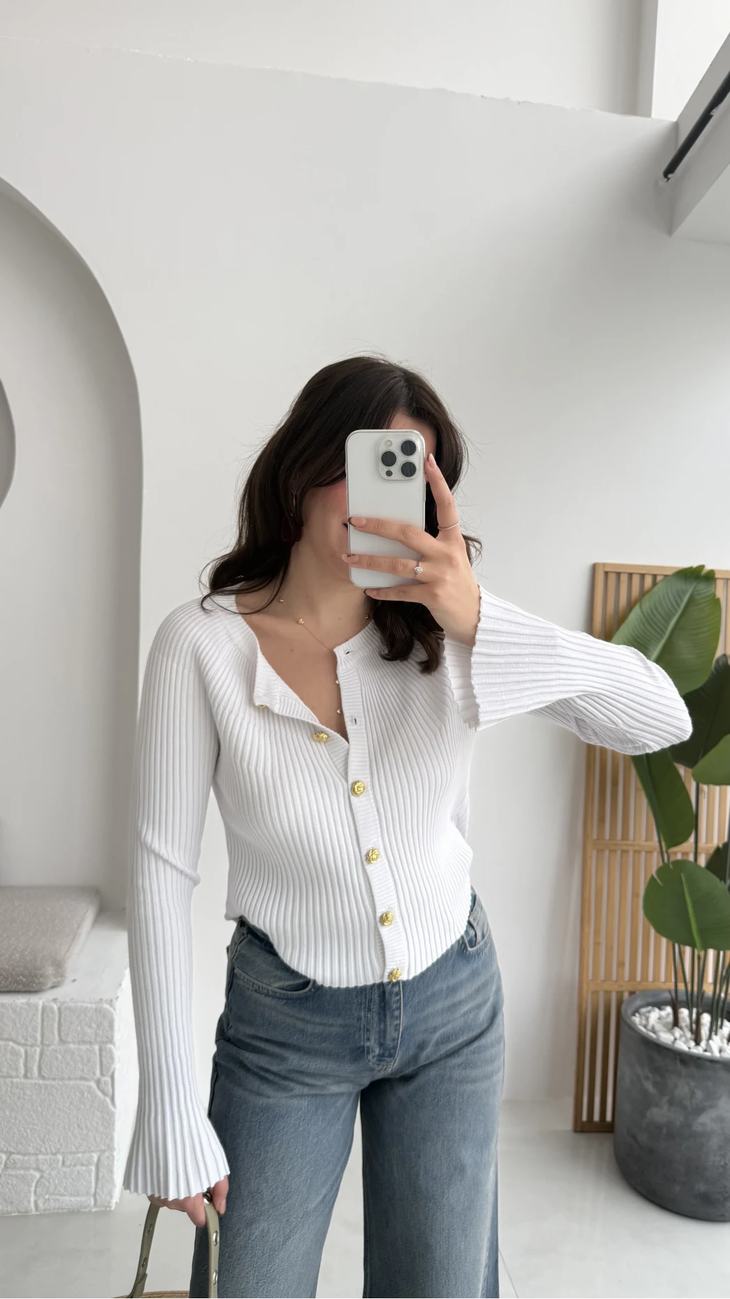 İspanyol Kol Detay Triko Hırka - Ekru - Kod: 4964