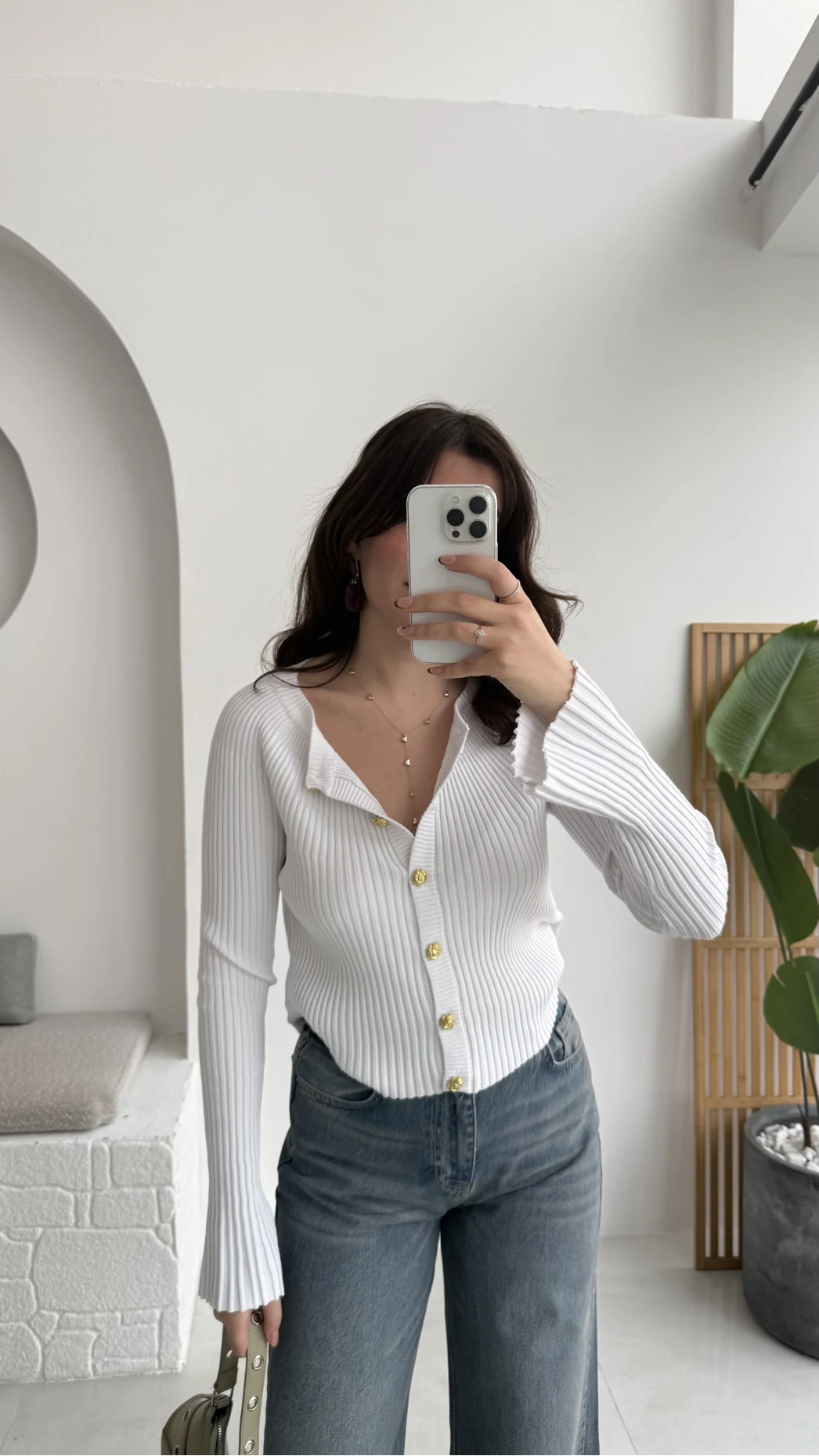 İspanyol Kol Detay Triko Hırka - Ekru - Kod: 4964