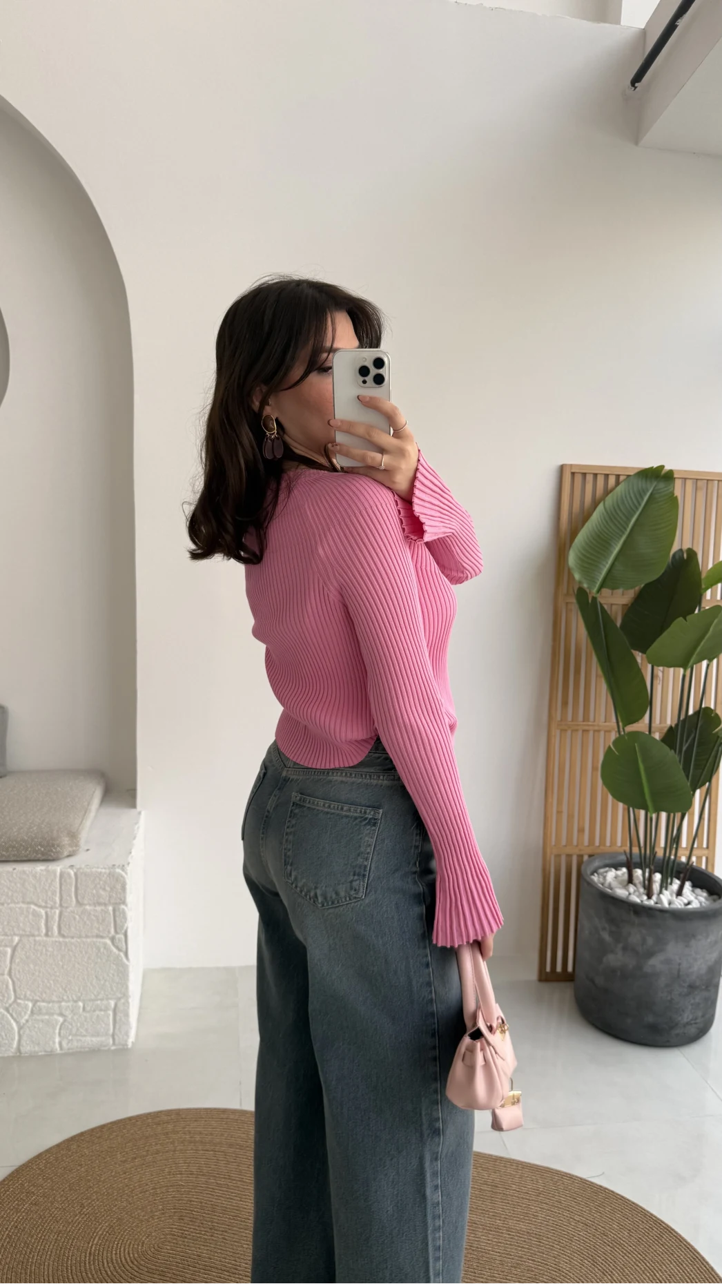 İspanyol Kol Detay Triko Hırka - Pembe - Kod: 316