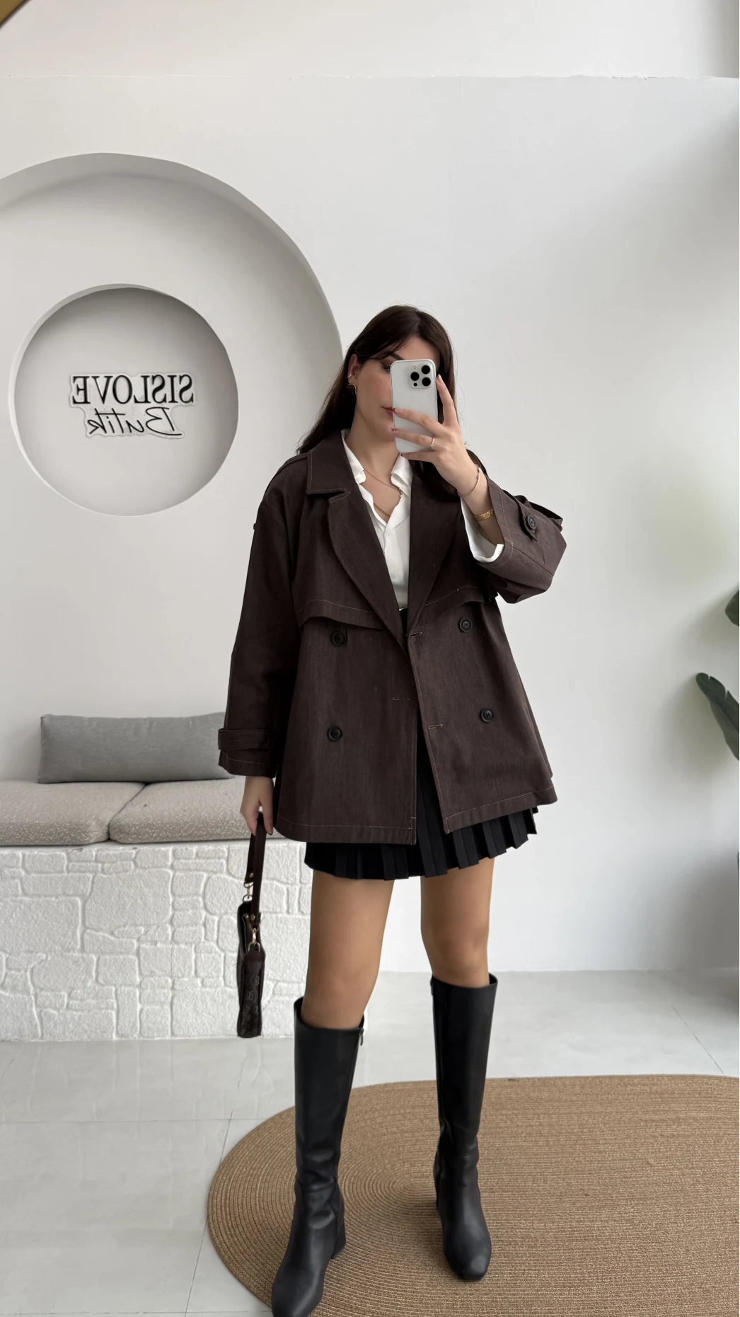 Ivanna Kuşaklı Kısa Kot Trenç - Acı Kahve - Kod: 2077