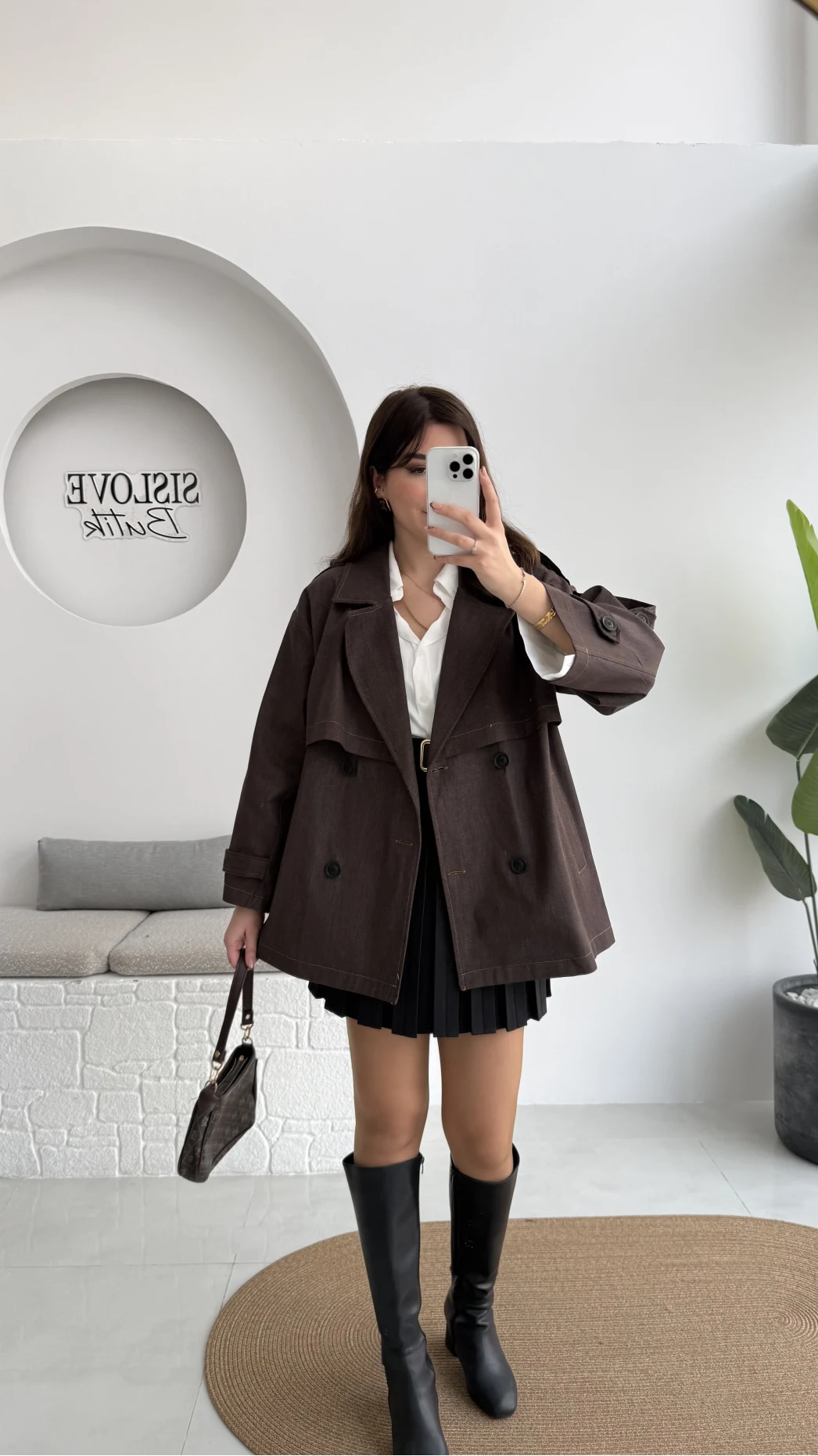 Ivanna Kuşaklı Kısa Kot Trenç - Acı Kahve - Kod: 2077