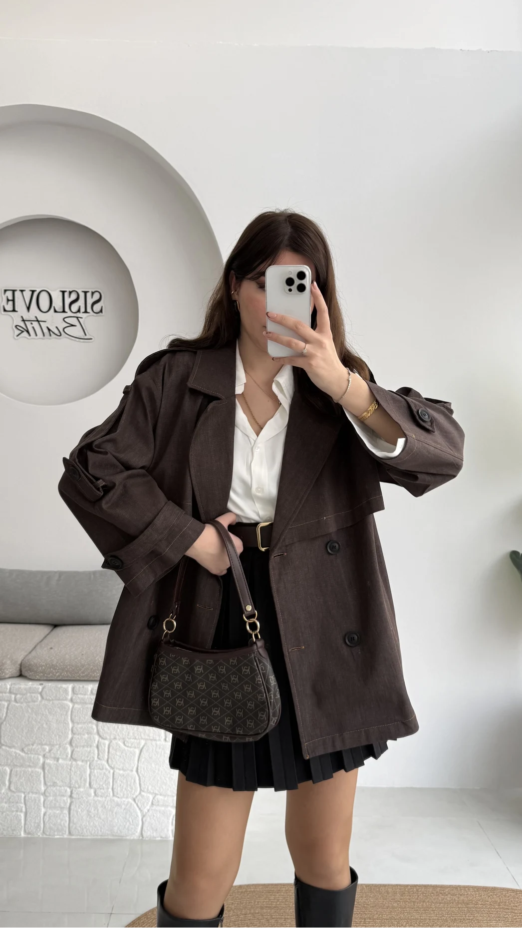 Ivanna Kuşaklı Kısa Kot Trenç - Acı Kahve - Kod: 2077