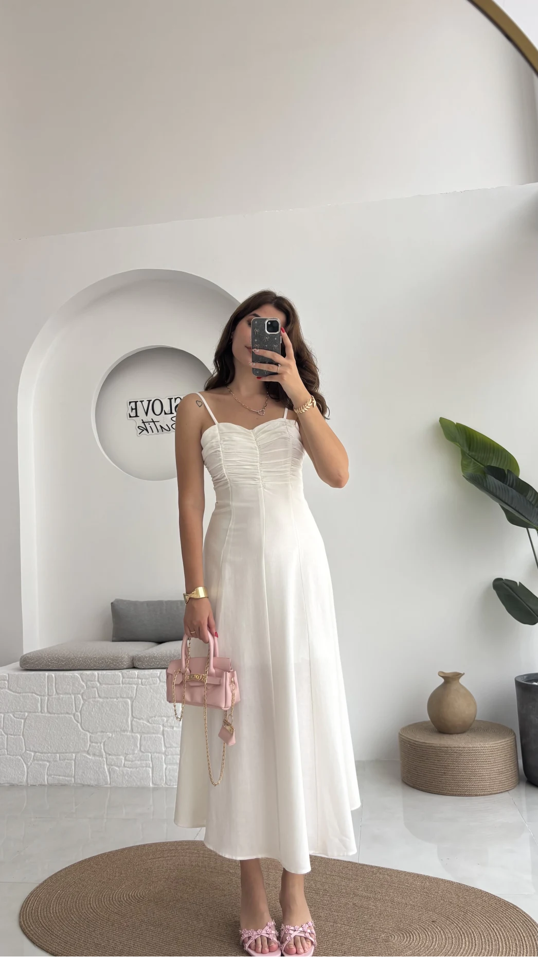 İvy Askılı Elbise - Beyaz - 2317