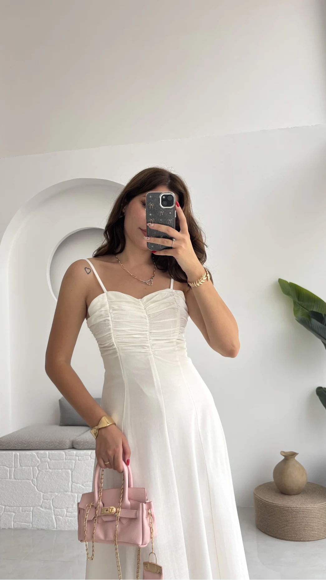 İvy Askılı Elbise - Beyaz - 2317