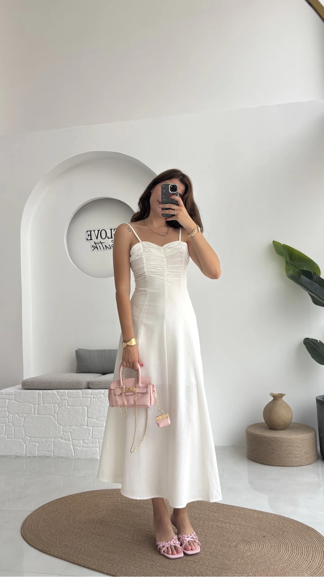 İvy Askılı Elbise - Beyaz - 2317