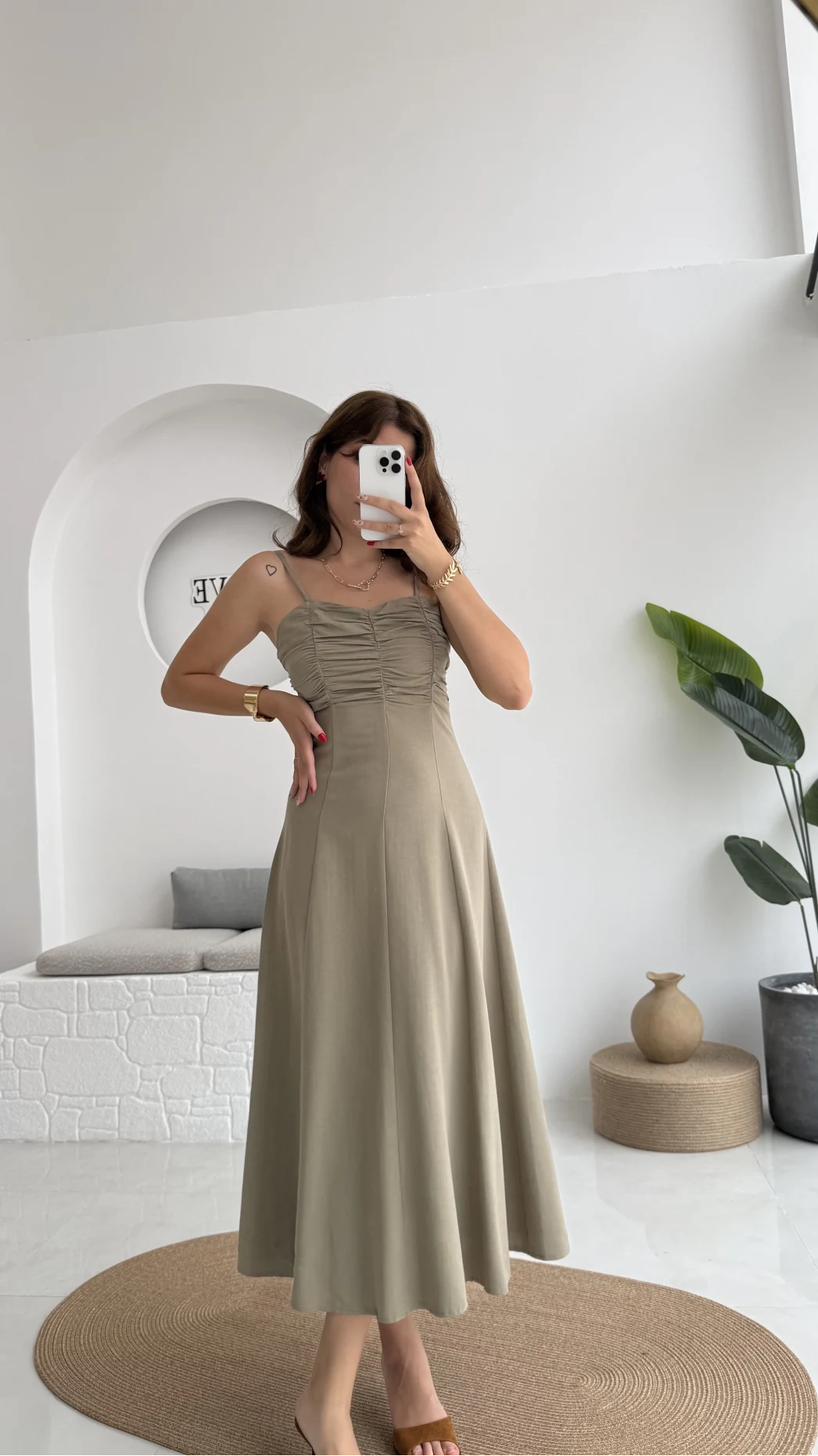 İvy Askılı Elbise - Haki - 2317