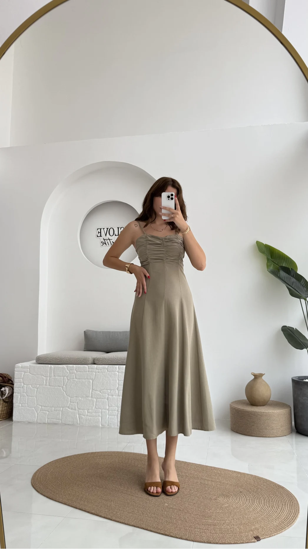 İvy Askılı Elbise - Haki - 2317