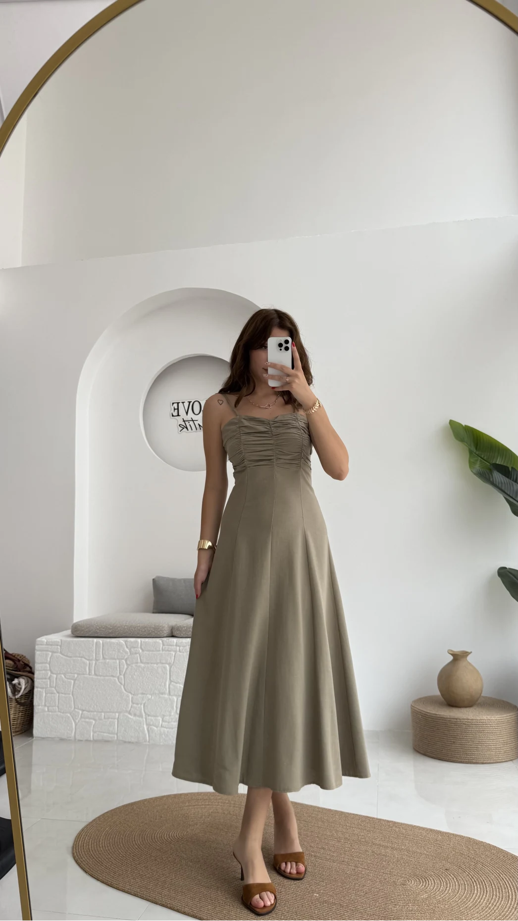 İvy Askılı Elbise - Haki - 2317