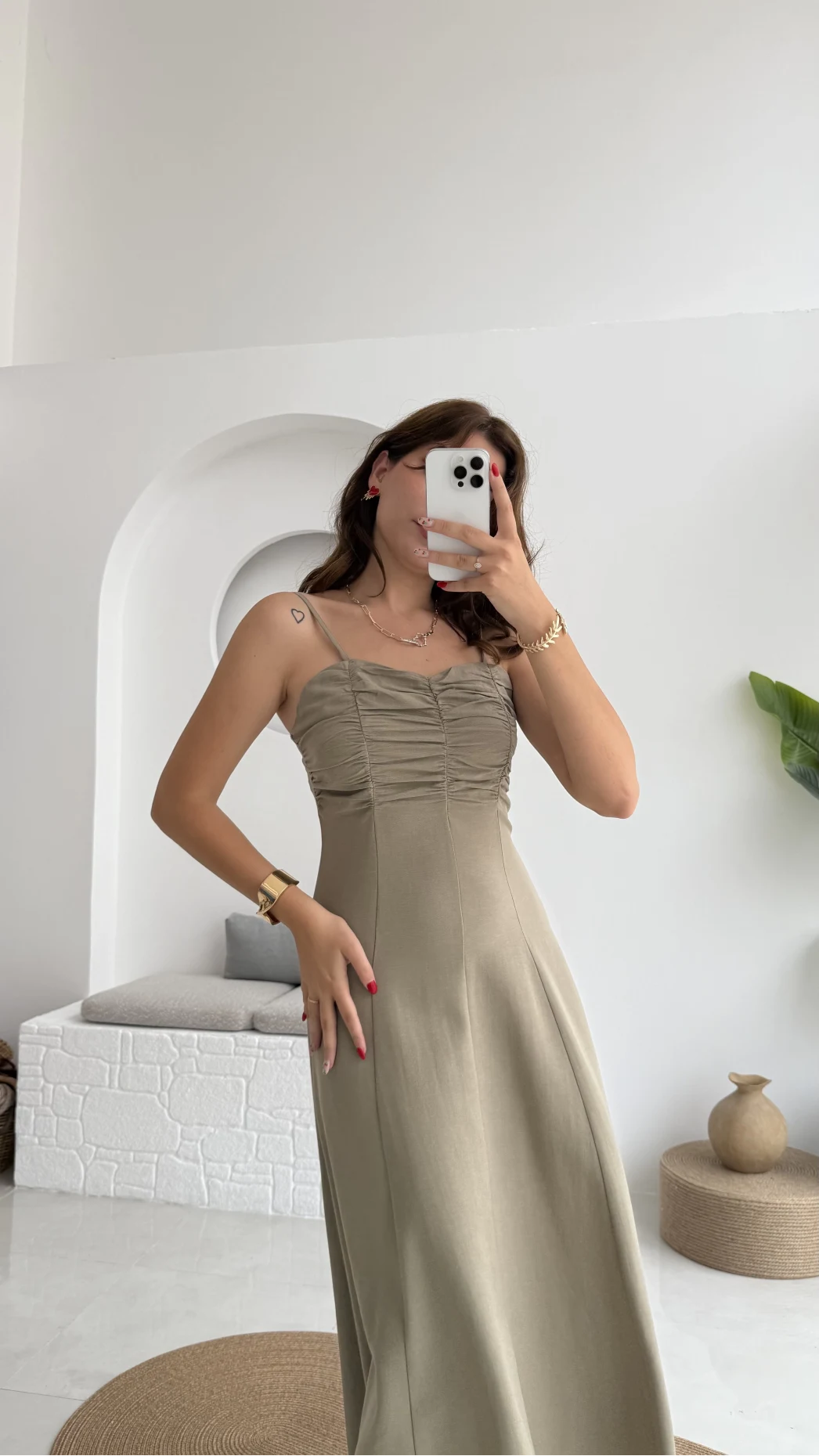 İvy Askılı Elbise - Haki - 2317