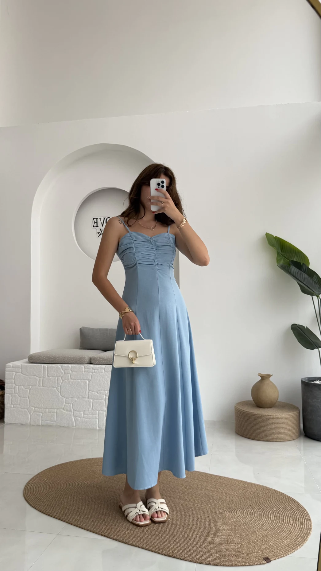 İvy Askılı Elbise - Mavi - 2317