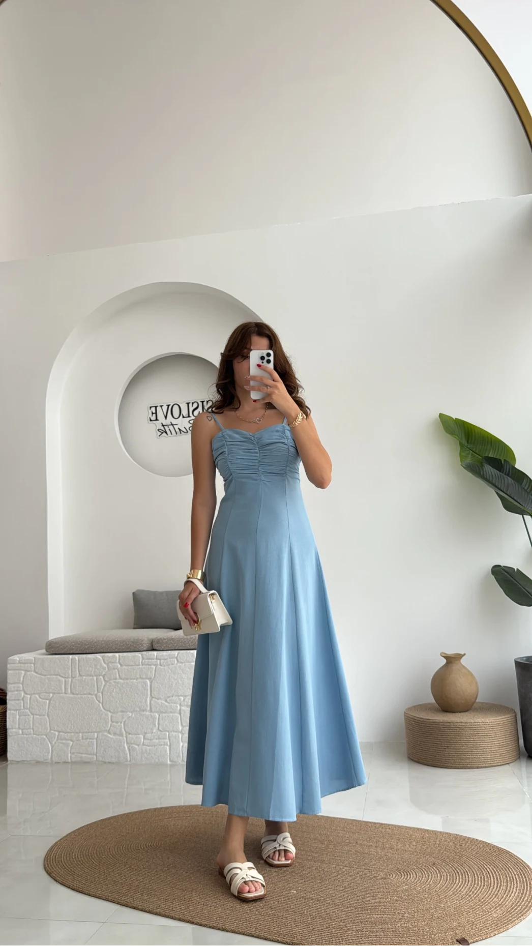 İvy Askılı Elbise - Mavi - 2317