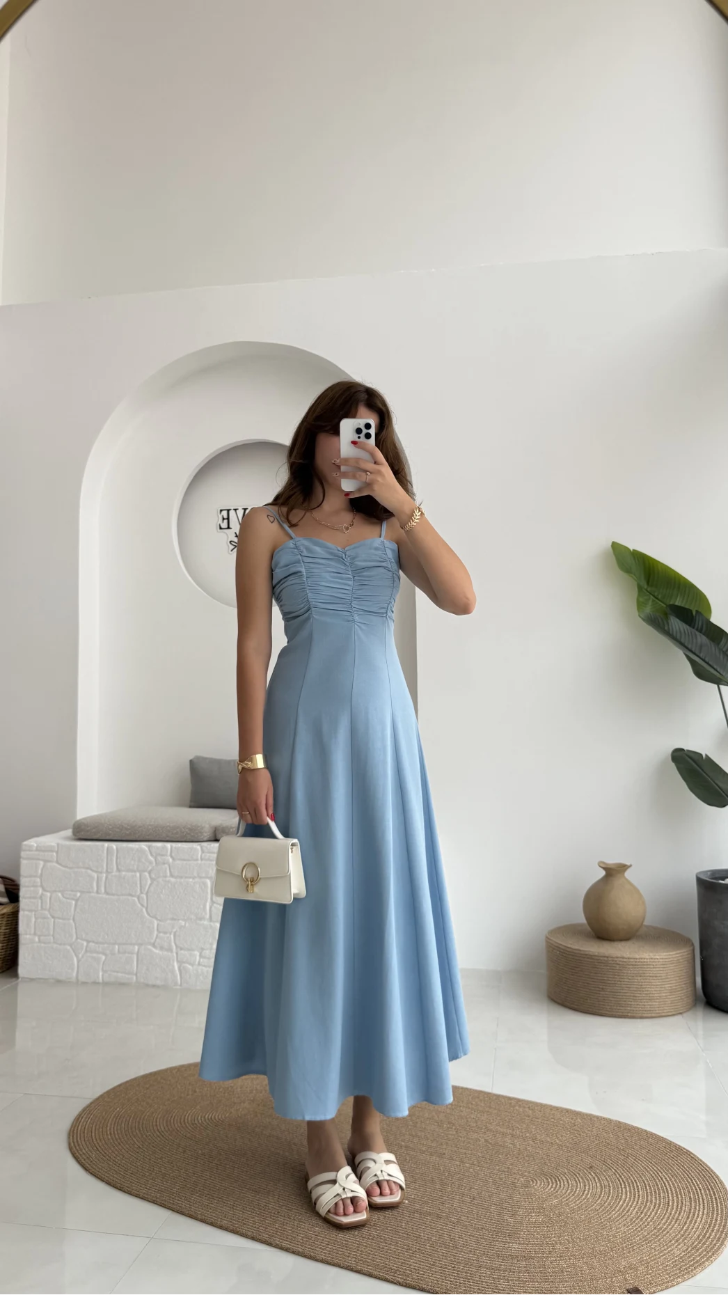 İvy Askılı Elbise - Mavi - 2317