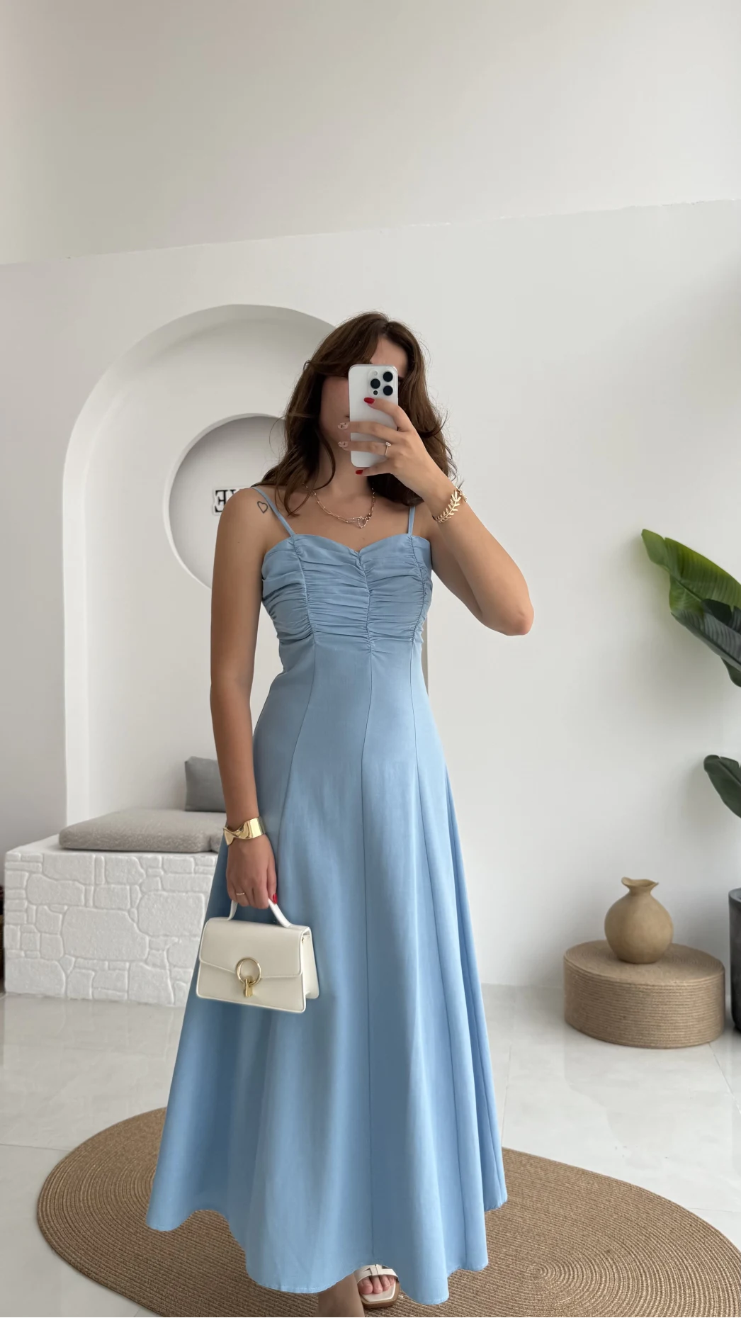 İvy Askılı Elbise - Mavi - 2317