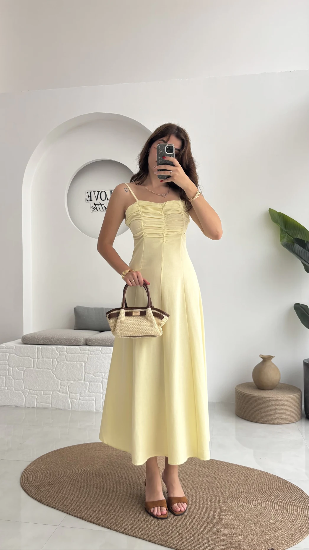 İvy Askılı Elbise - Sarı - 2317