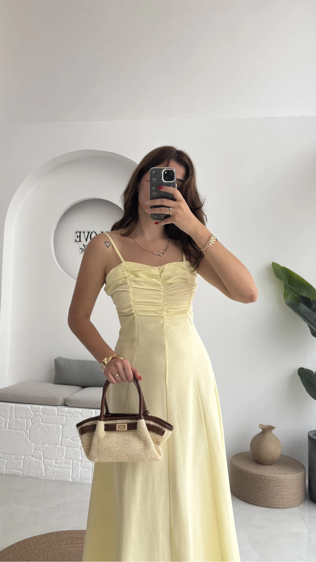 İvy Askılı Elbise - Sarı - 2317