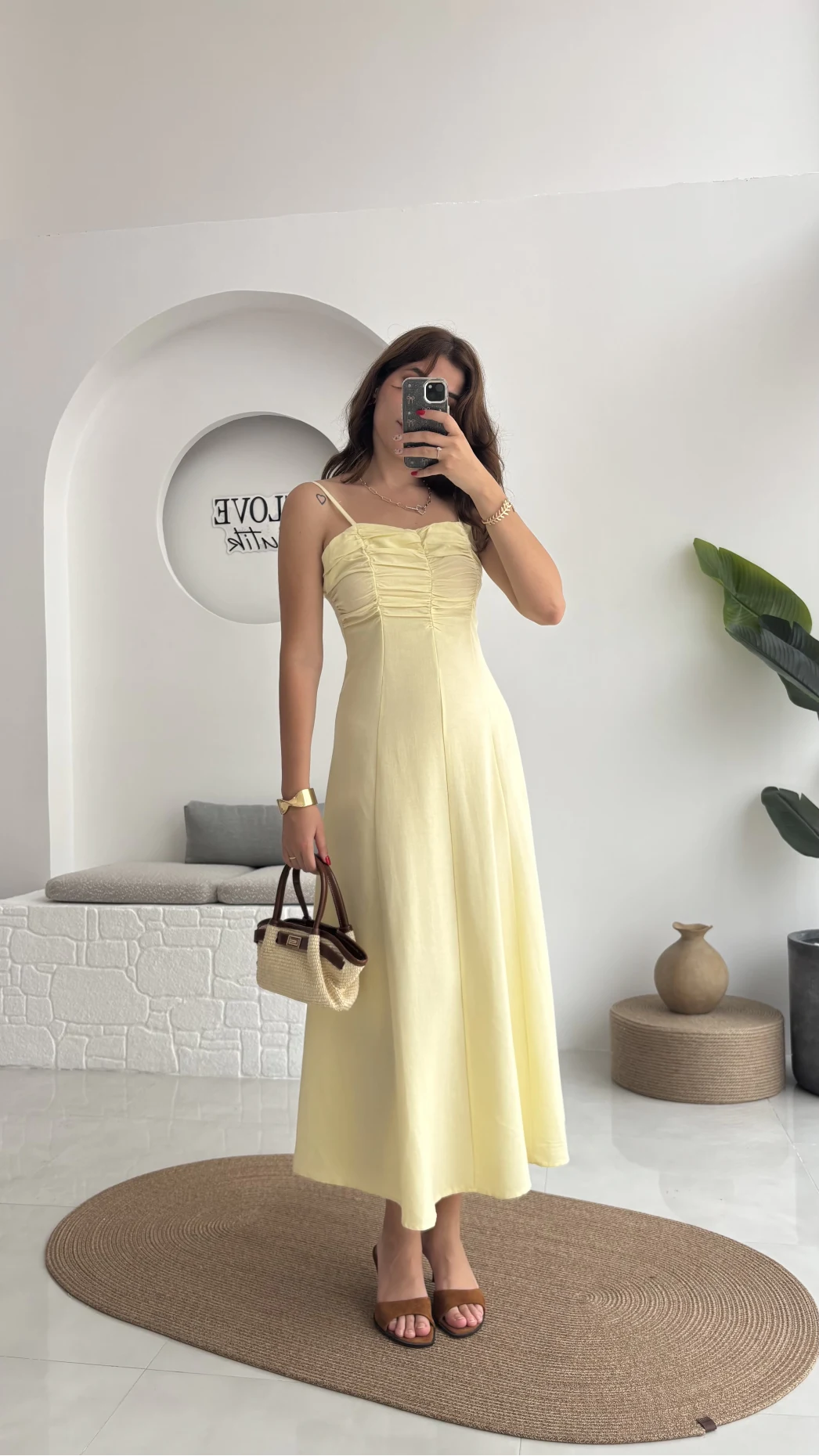 İvy Askılı Elbise - Sarı - 2317