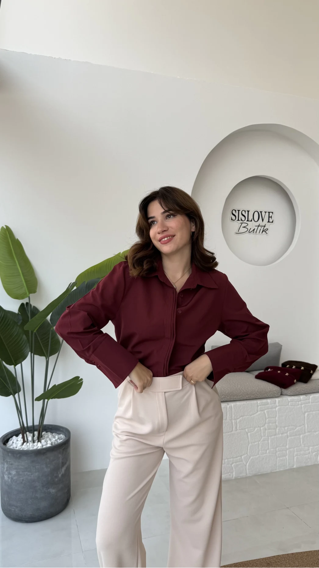 Jade Gömlek - Bordo - Kod: 2140