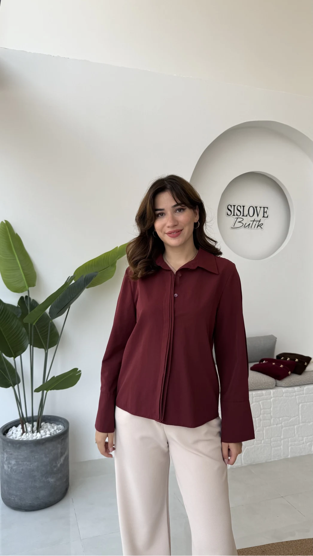 Jade Gömlek - Bordo - Kod: 2140