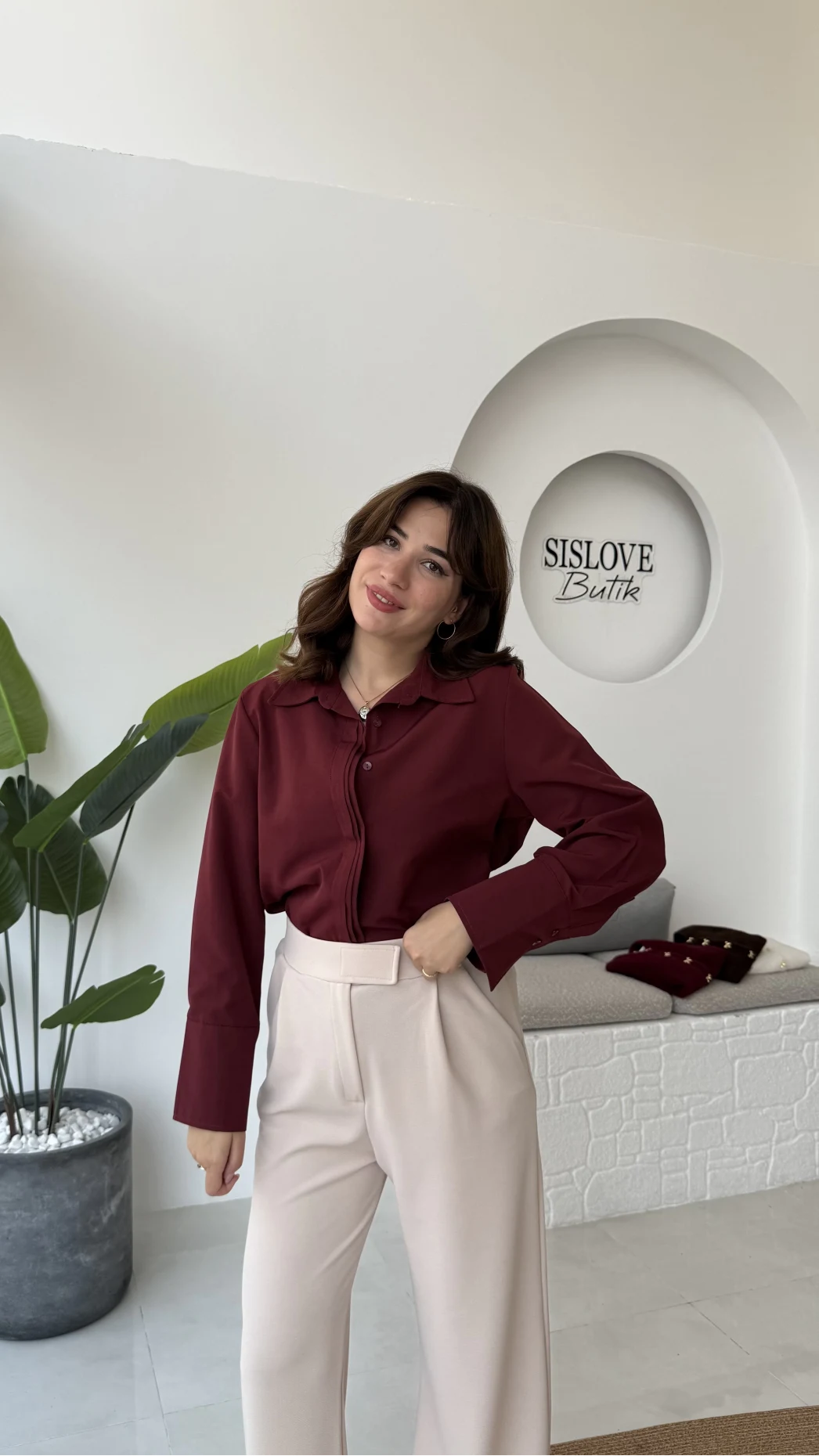 Jade Gömlek - Bordo - Kod: 2140