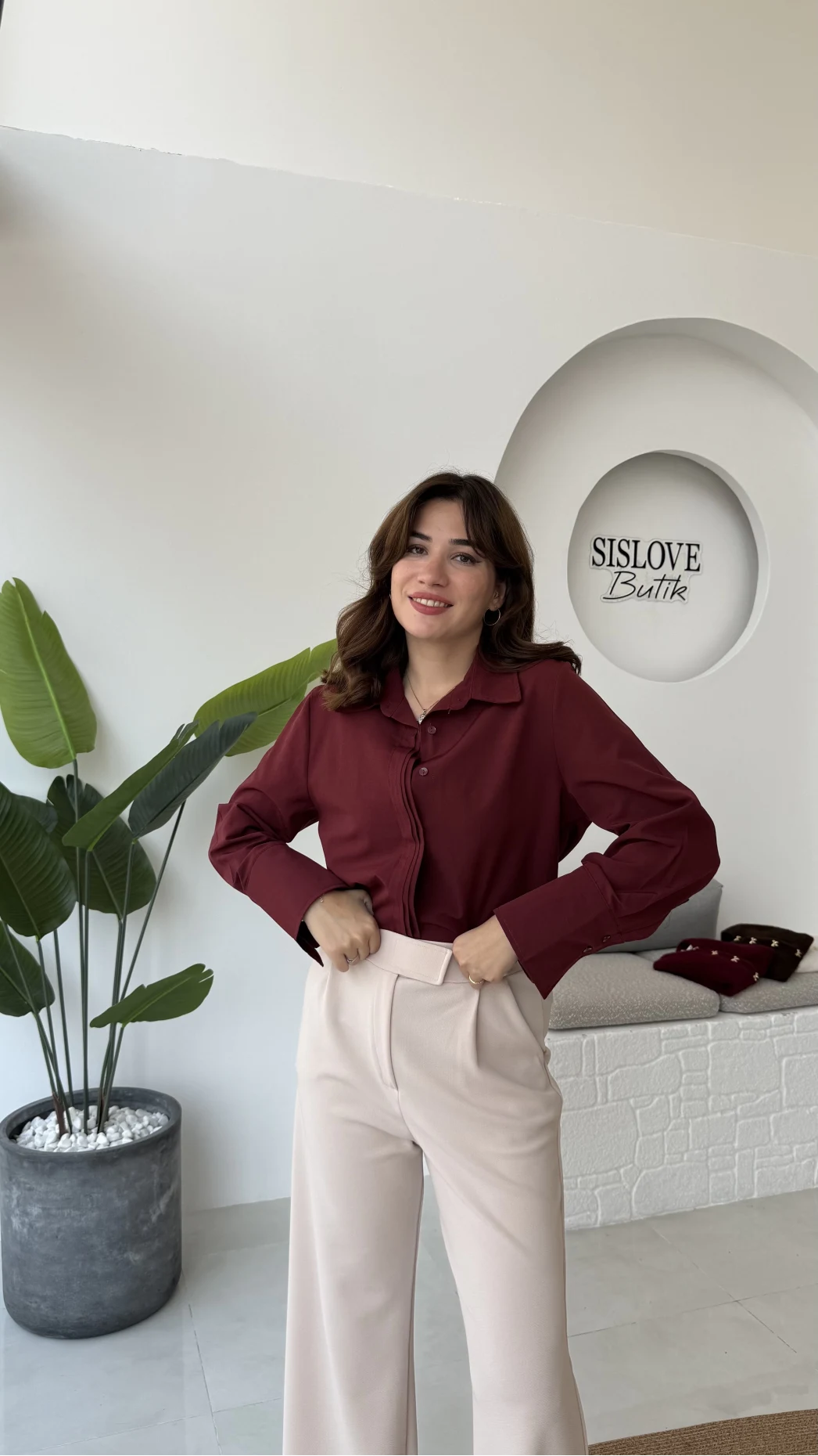 Jade Gömlek - Bordo - Kod: 2140