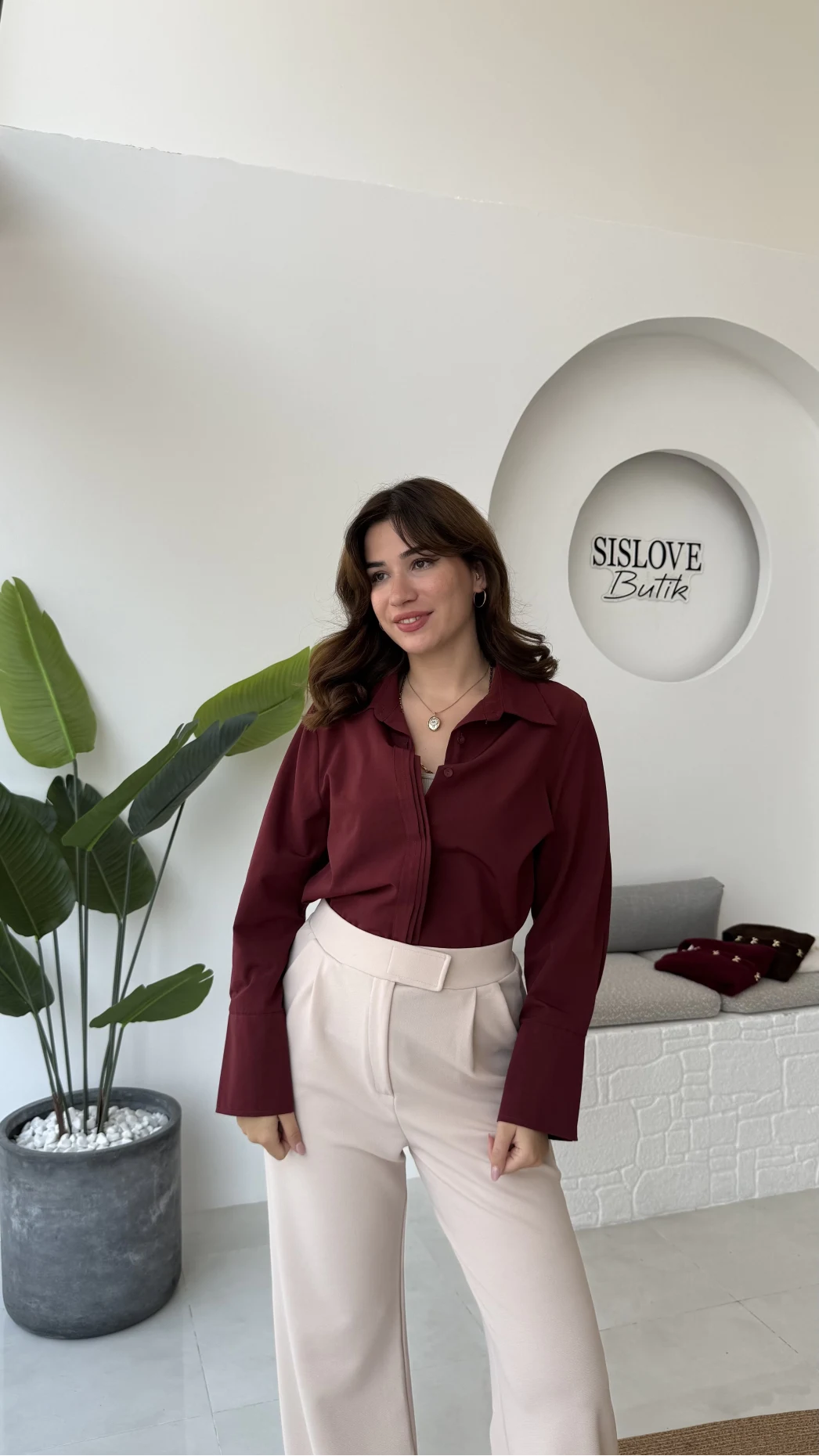 Jade Gömlek - Bordo - Kod: 2140