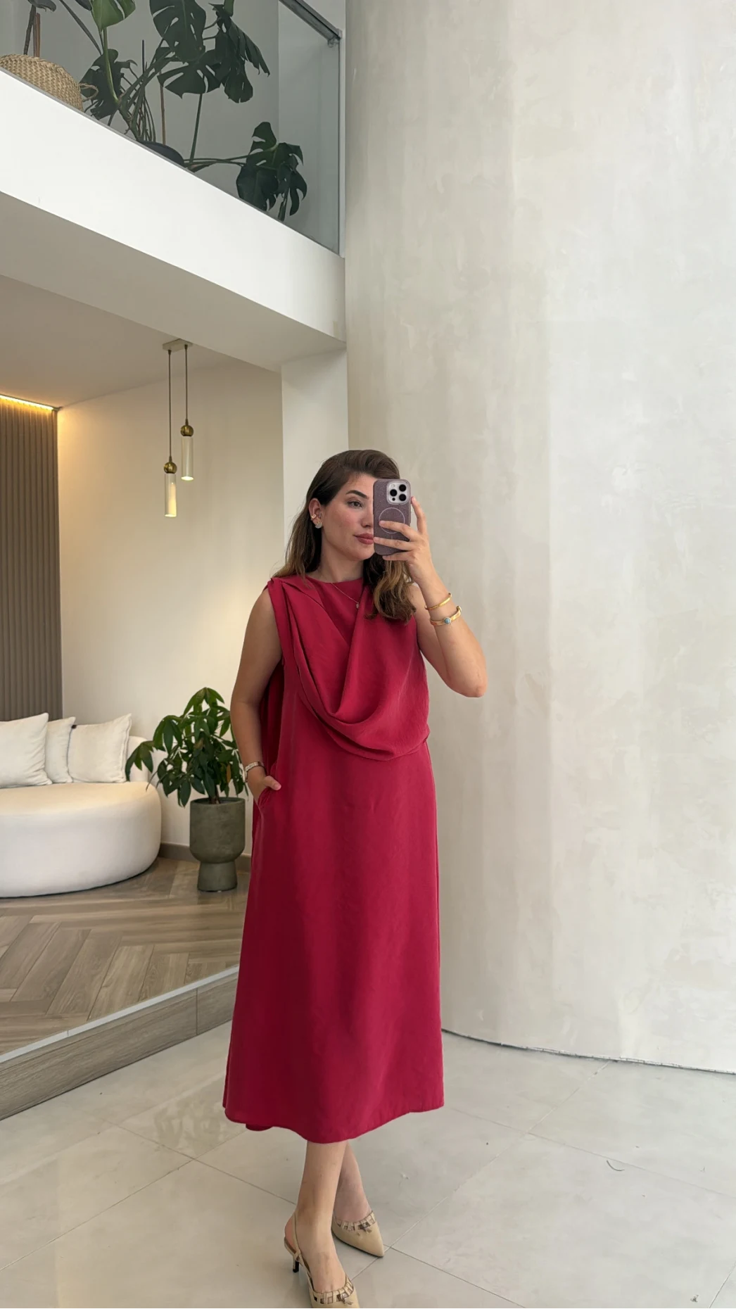 Janeka Şal Yaka Elbise - Fuşya - Kod: 3419