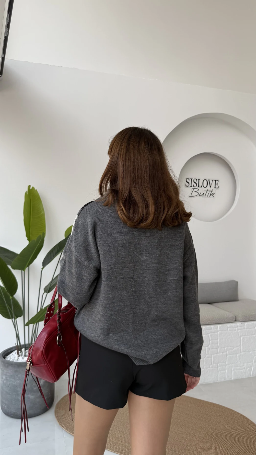 Janet Polo Yaka Baklava Desenli Kazak - Antrasit