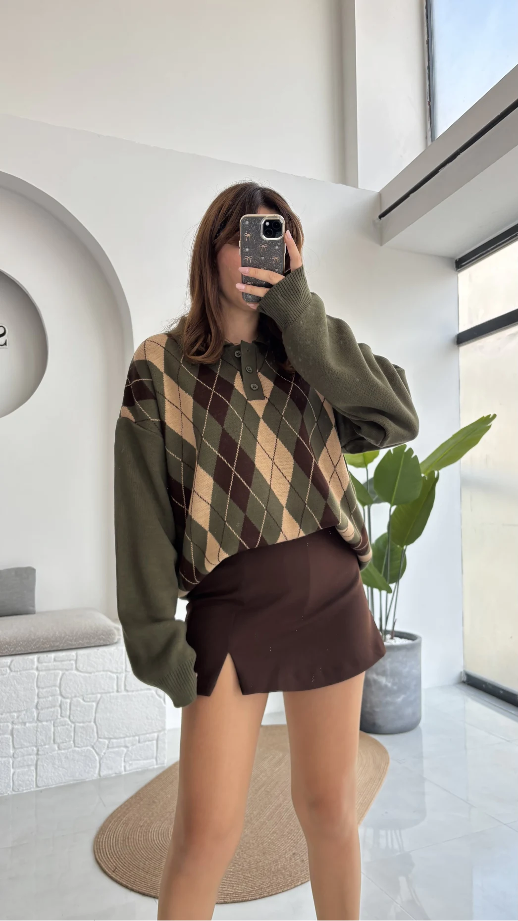 Janet Polo Yaka Baklava Desenli Kazak - Haki