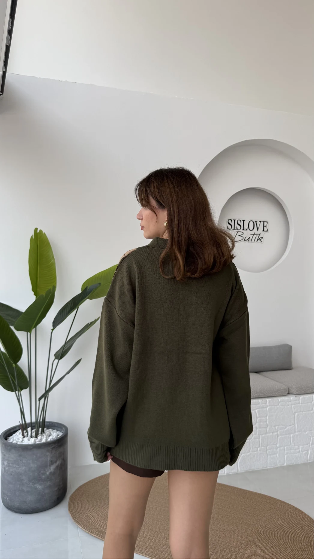 Janet Polo Yaka Baklava Desenli Kazak - Haki