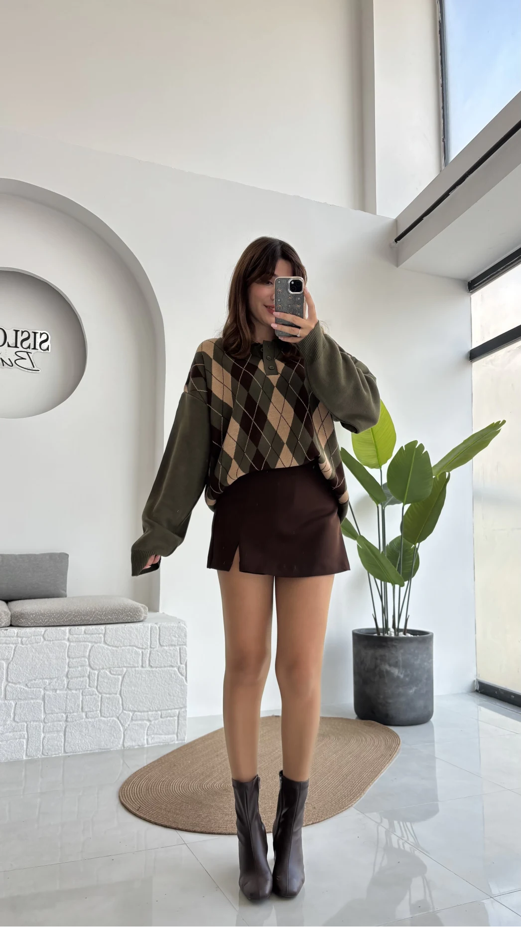 Janet Polo Yaka Baklava Desenli Kazak - Haki