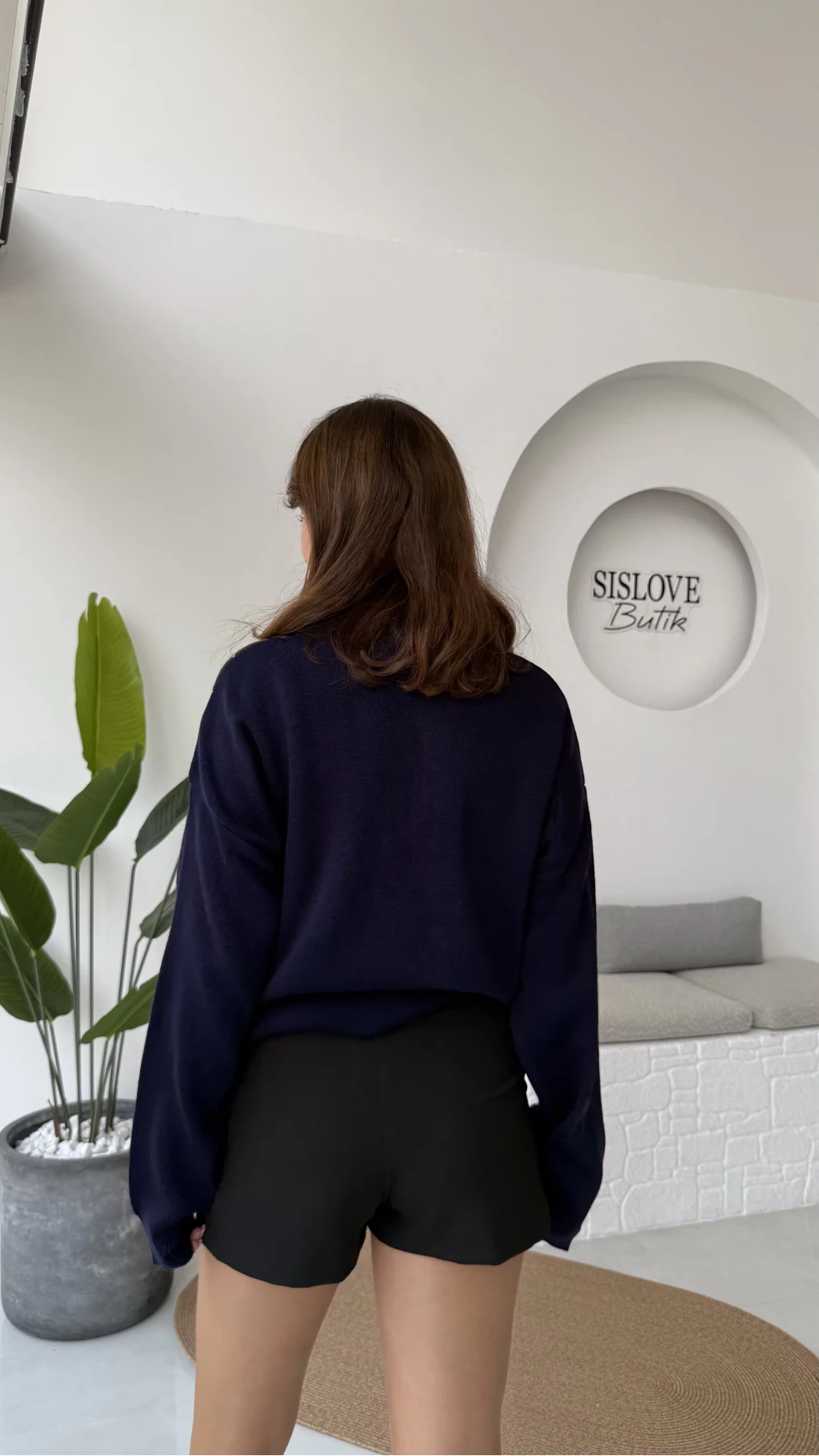 Janet Polo Yaka Baklava Desenli Kazak - Lacivert