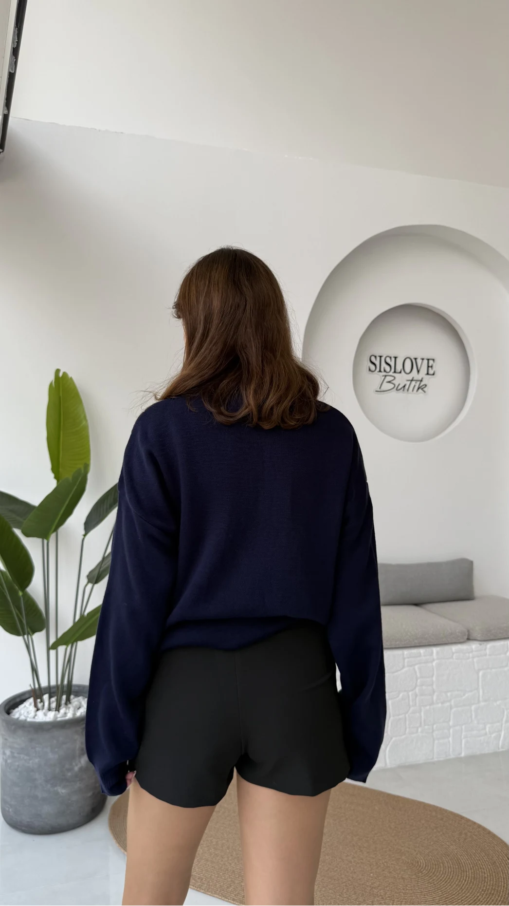 Janet Polo Yaka Baklava Desenli Kazak - Lacivert