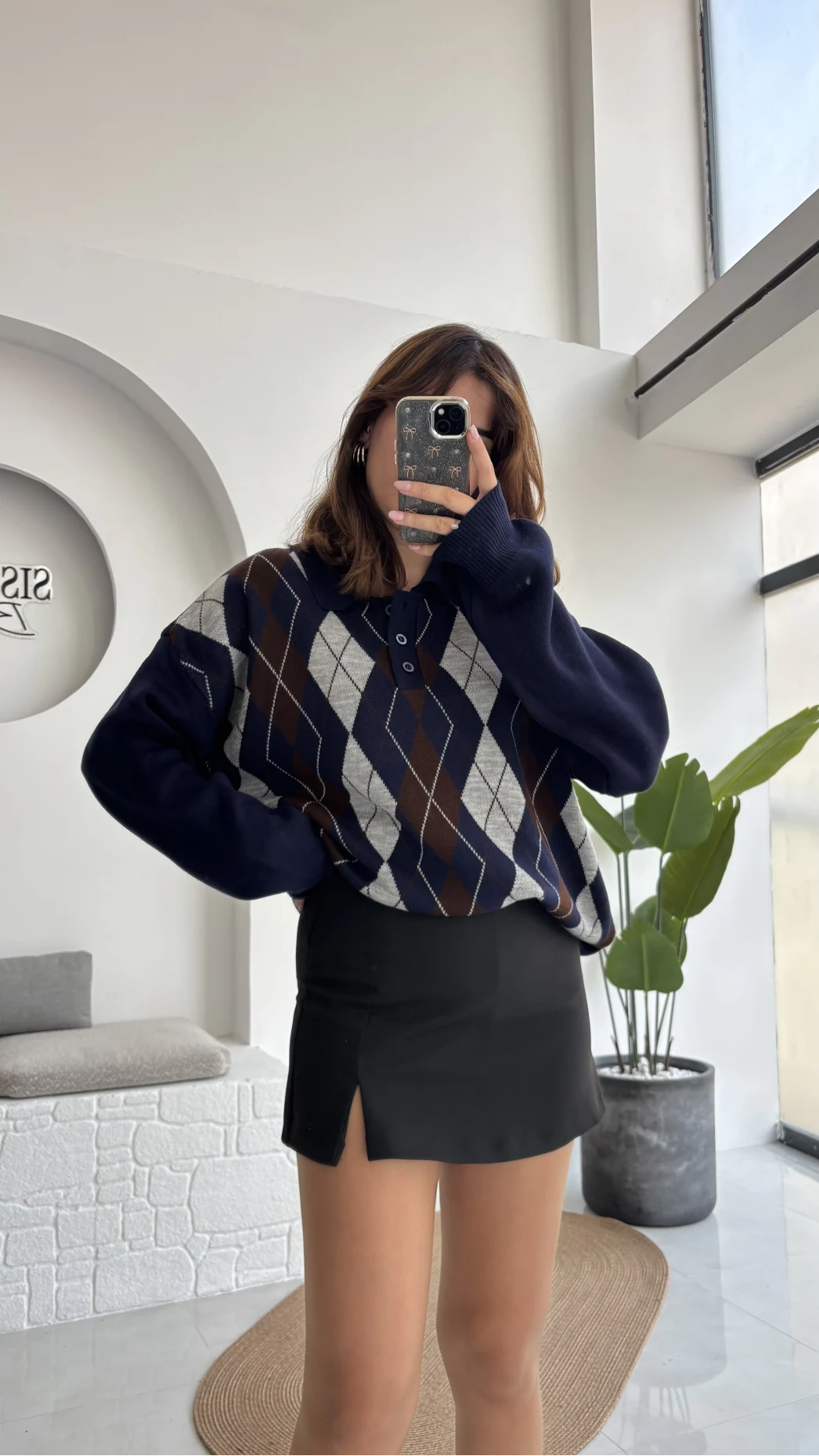 Janet Polo Yaka Baklava Desenli Kazak - Lacivert