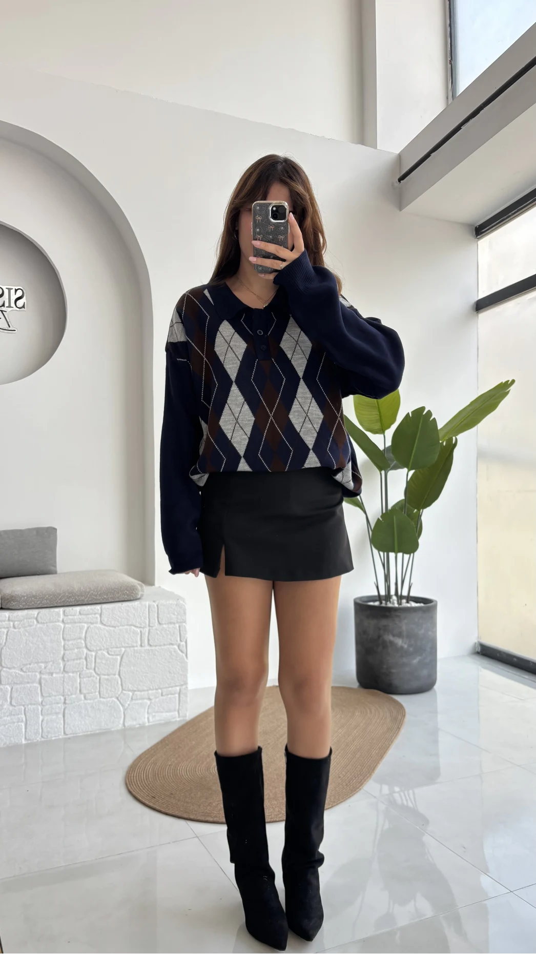 Janet Polo Yaka Baklava Desenli Kazak - Lacivert