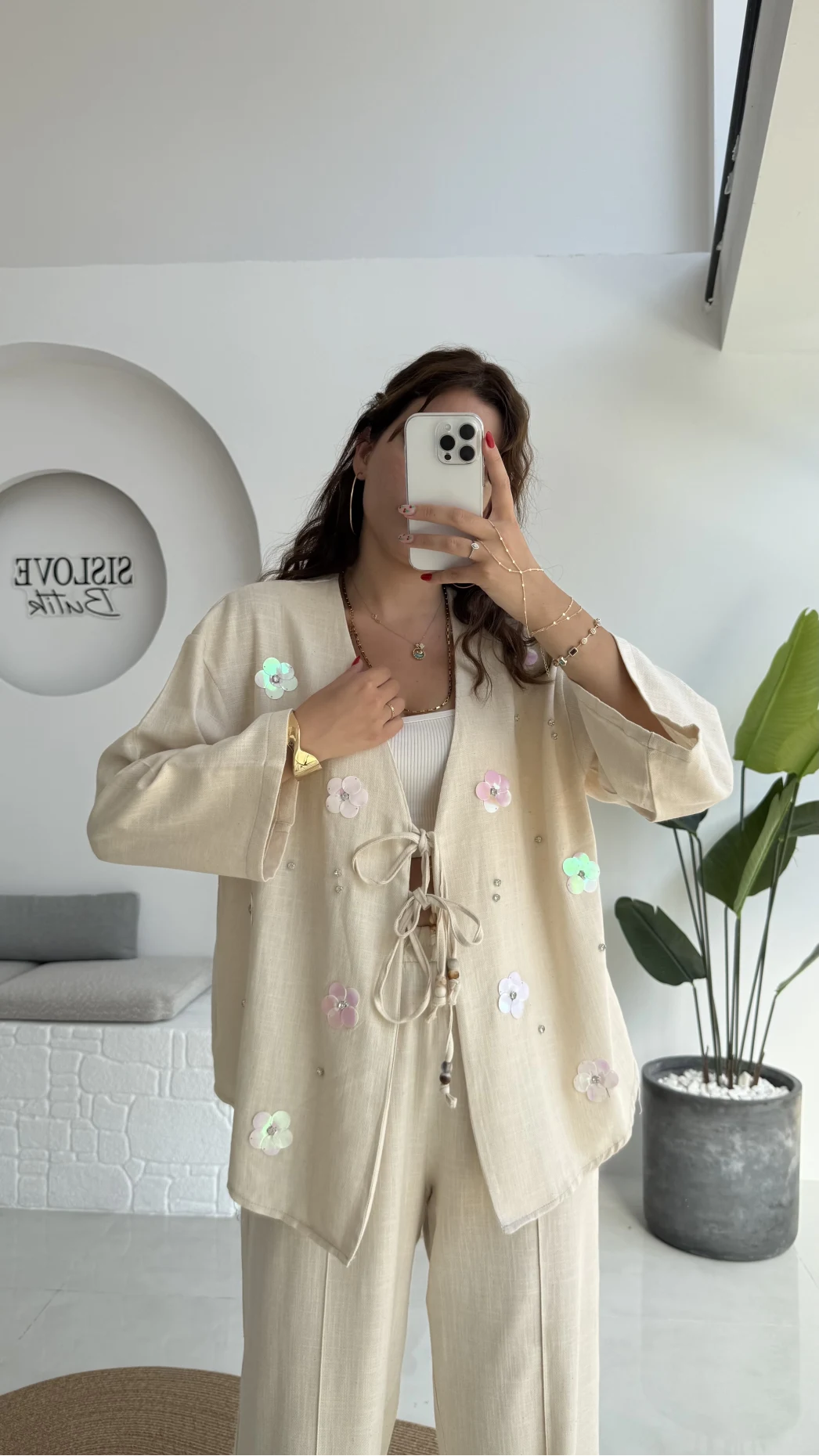 Jasmine Çiçek ve Taş Detay Takım - Taş