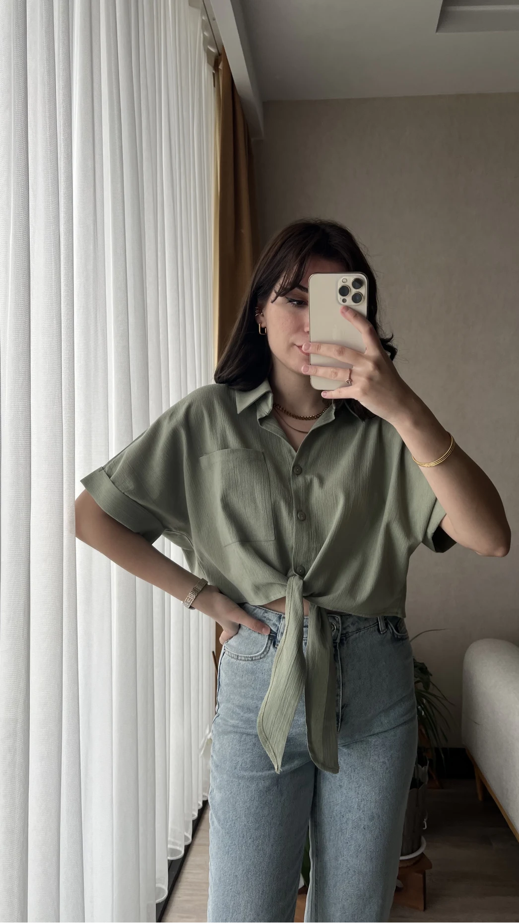 Jennefer Haki Bağlamalı Gömlek