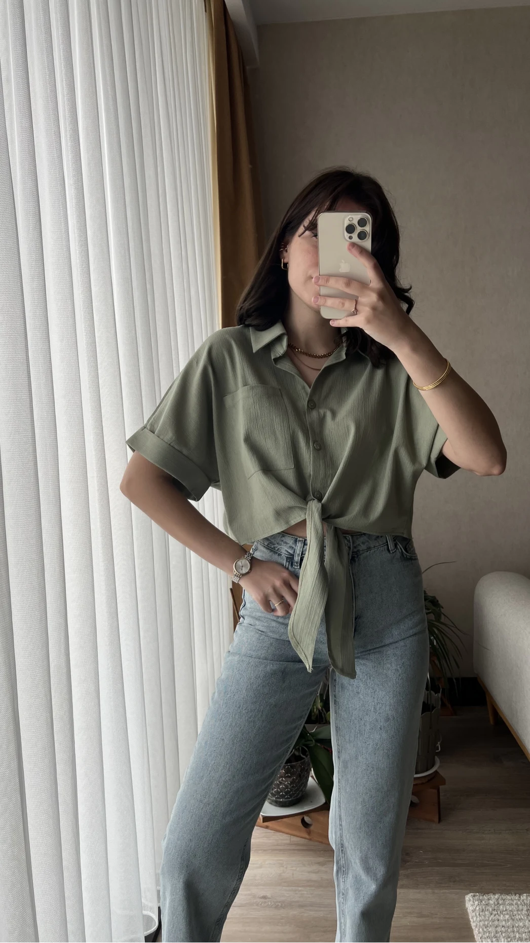 Jennefer Haki Bağlamalı Gömlek