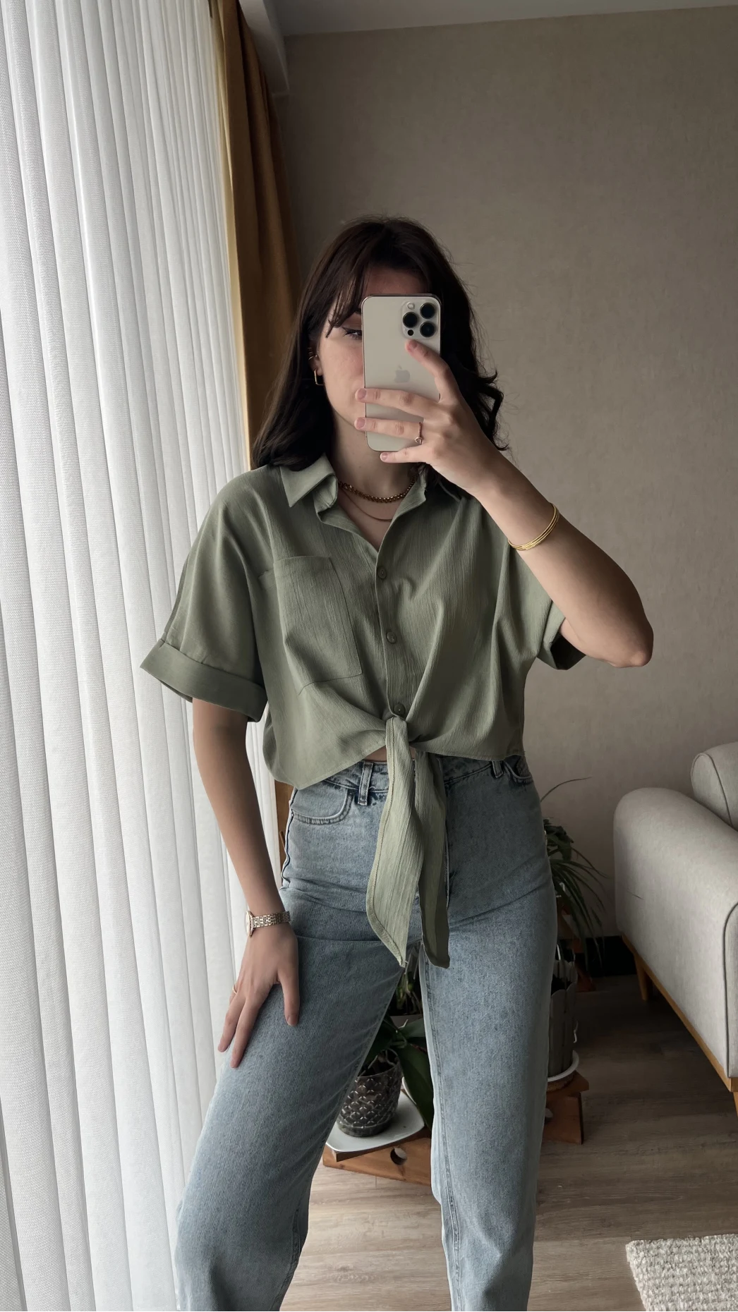 Jennefer Haki Bağlamalı Gömlek