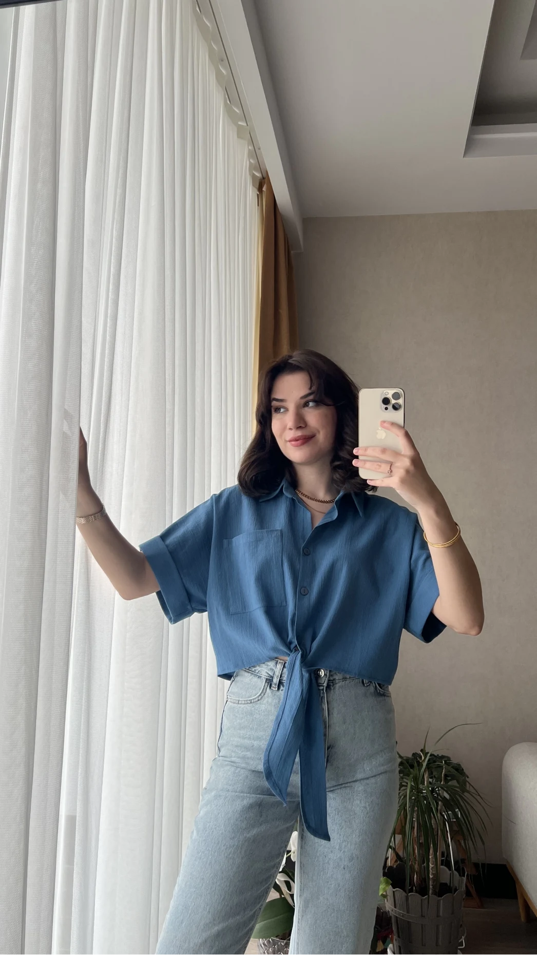 Jennefer Mavi Bağlamalı Gömlek